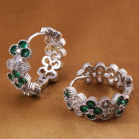 Any 4/$25! Silver Clear and Emetald Green Crystal Infinity Hoop Earrings - Picture 2 of 6